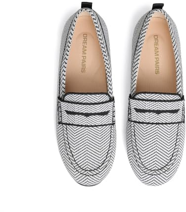 DREAM PARIRS Loafer Penny stickad slip-on avslappnad bekväm slip-on balettskor för arbete affärer och promenader | Zero-tryck andningsbar stickad övre och minnesskum båge stöd innersula dra på lågskor för arbete och dagliga resor