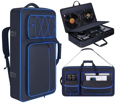 DJ Controller Case Bag Compatible with DDJ-FLX10/ 1000/ 1000SRT/ DDJ-GRV6/ REV5/ REV7, Padding Gig Bag with Adjustable Shouldder Strap, DJ Backpack with Multi- Pockets for Gear (Blue, without wheels)