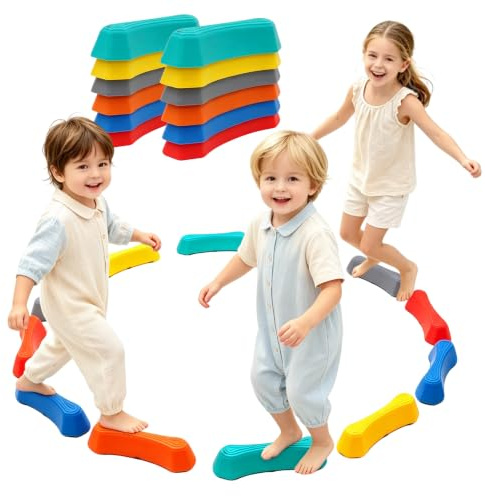 Poutre d'Équilibre Enfant 12 Pièces Empilable | Période de Motricité, Surface Antidérapante, Patins Anti-Glisse, Parcours d'Obstacles Intérieur et Extérieur