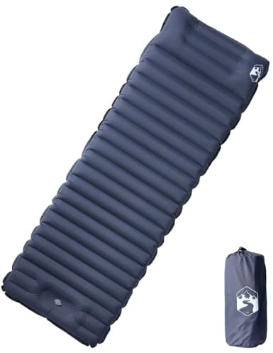 Mangloder Matelas auto-gonflant avec coussin gris pour camping, trekking et voyage, imperméable, 10 cm d'épaisseur, léger, enroulable, avec pompe à pied, idéal comme sous-sol, protection du sol