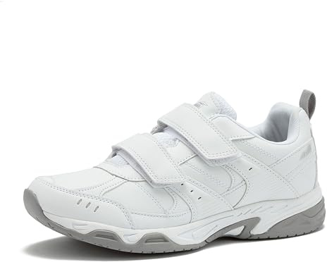 Avia Avi-Union II Strap Non Slip Shoes for Men, Hook and Loop Mens Walking Shoes with Memory Foam - White, 8.5 Medium