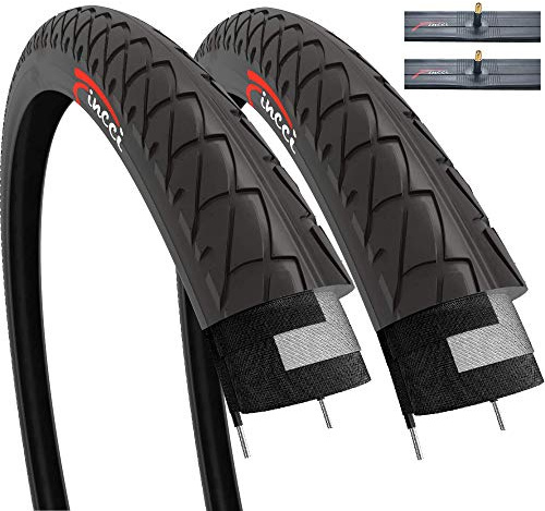 Fincci Set Pair 26 x 2.10 Inch 54-559 Slick Tyres with Schrader Inner Tubes for Cycle Road Mountain MTB Hybrid Bike Bicycle (Pack of 2)