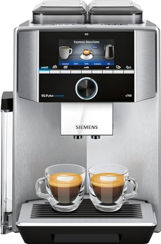 Siemens Kaffeevollautomat EQ.9 plus connect s700 TI9578X1DE, App-Steuerung, Barista-Modus, 6 Temperatureinstellungen, Premiummahlwerk, aromaIntense, automatische Dampfreinigung, 1500 W, edelstahl