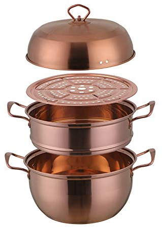 SUNSENGEUR 3 Tier Premium Heavy Duty Stainless Steel Steamer Pot Set Includes 2 Tier Cooking Pot, 1 Steaming Septa and Pot Lid | Stack, Steam Pot Set for All Cooking Surfaces -Rose Gold