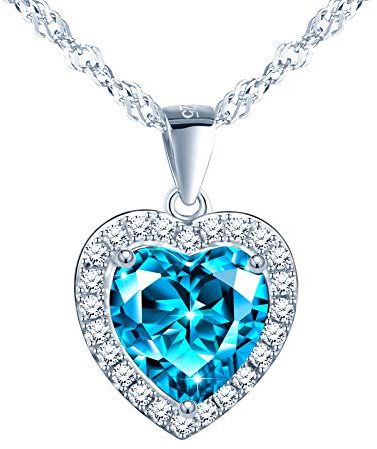 CPSLOVE Elegante Collar colgante de corazón, collar de plata de ley 925 para mujer, Colgante corazón de cristal de colores, circón con incrustaciones, Joyas de cumpleaños, Navidad y San Valentín