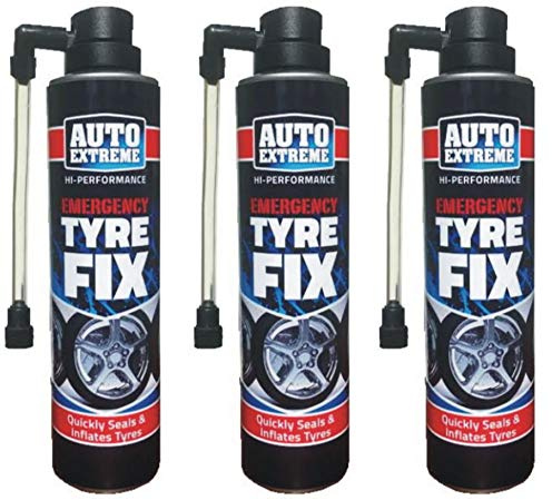 HitlineUK Tyre Repair Kit, 300ml Emergency Tyre Fix, Instant Tyre Sealant Puncture Repair Kit for Cars, Bikes, Vans, Trucks, Hi-Performance Flat Tyre Puncture Repair Glue by Auto Extreme (3 Cans)