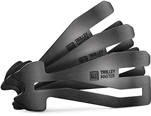 FABACH Trolley Master Stainless Steel Series – rostfritt stål kundvagnslösare nyckelring för alla kundvagnar – kundvagnschip nyckelring öppnas fram och sidofack, svart, 3 Trolley-Master