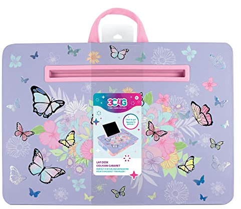 3C4G THREE CHEERS FOR GIRLS Escritorio de Regazo Butterly con Cojín para Niños - Escritorio Grande para Laptop con Ranura Multimedia - Bandeja de Escritorio Portátil para Auto - Rosa, Morado
