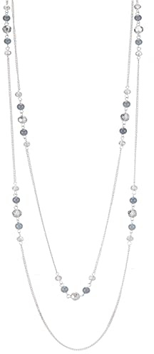 Noessla Long Silver Necklace for Women Bohemian Layered Statement Costume Long Necklaces for Women Fashion Jewelry Mothers Day Gifts(Grey)