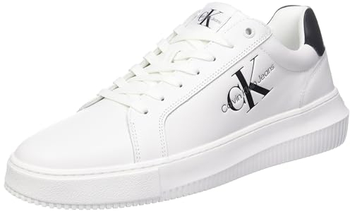 Calvin Klein Herren Cupsole Sneaker Chunky aus Leder, Weiß (Bright White/Black), 43