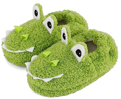LACOFIA Zapatillas de Estar por Casa Invierno para Niños Pantuflas Animales de Peluche para Niñas Cocodrilo Verde 26/27