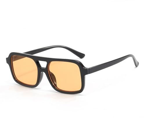 LJCZKA Planas Doble Puentes Gafas de Sol Para Hombres y Mujeres,Retro Piloto Cuadradas Gafas de Sol 70s Estilo