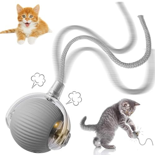 STFYUG Katzenspielzeug Ball, Interaktives Katzenspielzeug Katzenball, 360° Interaktiver Spielball für Katzen, Katzenbälle, Interaktiver Spielball mit Schwanz für Katzen