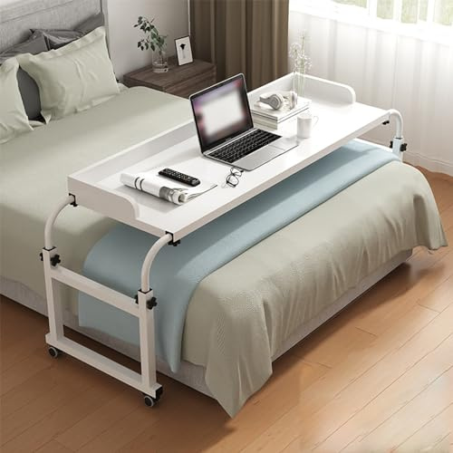 Genérico Escritorio Ajustable sobre la Cama con Ruedas frenables - Mesa portátil tamaño Queen, estación de Trabajo de pie y Bandeja para Comida para usuarios de Silla de Ruedas - Color Blanco