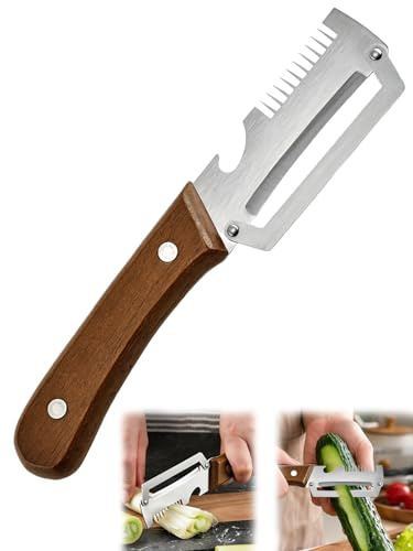 Multi Functional Vegetable Peeler for Kitchen,Wooden Handle, Potato Fruit Peeler with Bottle Opener Function, Durable Kitchen Helper, 20cm