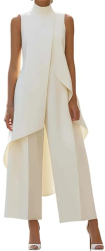 Vagbalena Conjunto de dos piezas de top sin mangas de cuello alto y pantalones de pierna ancha para mujer, elegante para el verano. Conjunto de top asimétrico y pantalones cortos. (Un albaricoque,L)