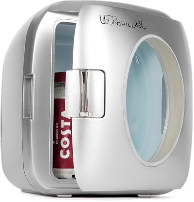 Uber Appliance UB-XL1 Uber Chill Mini Fridge 12 can retro portable Thermoelectric Cooler and Warmer mini fridge outdoor 12v 110v portable cooler or indoor for bedroom, office or dorm (Gun Metal silver