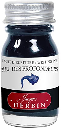 Jacques Herbin 11518T - Writing and drawing ink Fountain pens and roller pens -Bleu des profondeurs/ Blue of the depths - 10 ml - Made in France - Calligraphy