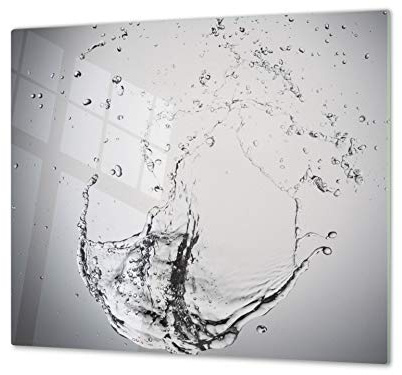 Cutting Board and Cooktop Cover - Impact & Shatter Resistant Glass; Measures: Single: 60 x 52 cm”; Double: 2 x 30 x 52 cm; D02 Water Series: Drops of Water 1