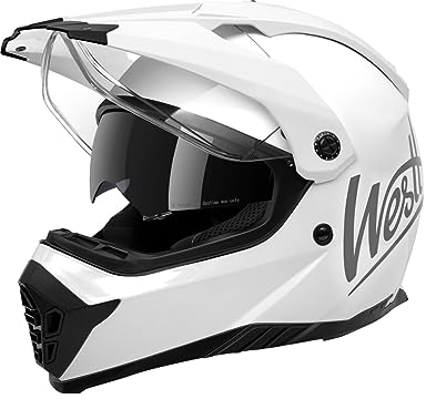 Westt Casco Moto Integrale - Casco Motocross Doppia Visiera ECE DOT Certificato - Casco Cross Per Uomo Donna Casco Da Moto Da Strada Bianco L (59-60cm)