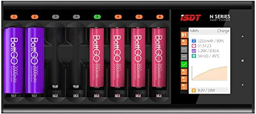 ISDT N8 Smart Battery Charger Tester with LCD Display 8 Bay USB-C Fast Charging for Rechargeable Batteries AA AAA 1.2V NIMH Recharger Discharger Analyzer Not for 1.5V Lithium