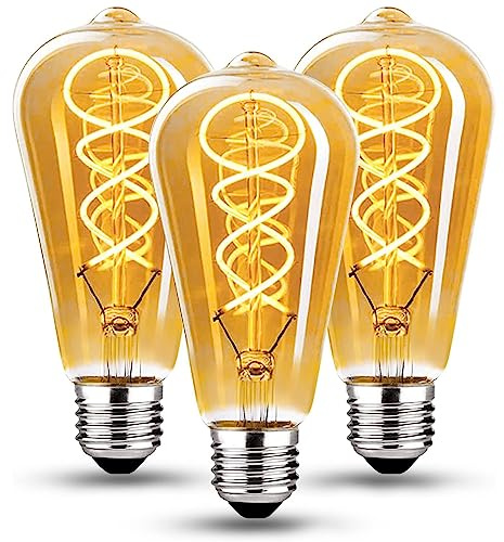 Edison Vintage Glühbirne E27, E27 LED Vintage Dimmbar 4W Retro Glühbirne LED Filament Lampe Warmweiß Ideal für Nostalgie und Retro Beleuchtung im Haus Café Bar,Bernstein Glas- 3 Stück (ST64ZT)