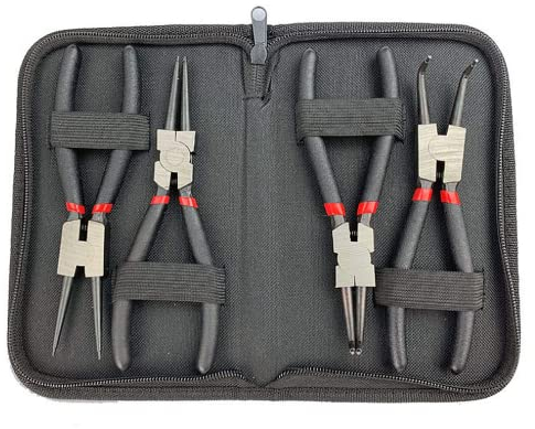 Emsmil 4 TLG 225mm Sprengringzangen Sicherungsringzangen Set Gebogen Gerade 9 Zoll Seegeringzange für Außensicherungsringe und Innensicherungsringe Rutschhemmend Sicherungszange