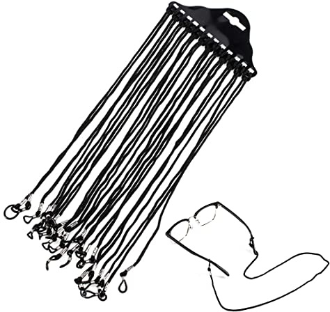 Cordon Lunettes Corde à Lunettes, 12Pcs Réglable Universel Attaches Lunettes Sangles PU Lunettes Chaîne Ficelle Titulaire Cordons Femmes Hommes Lunettes pour Sport Running Camping