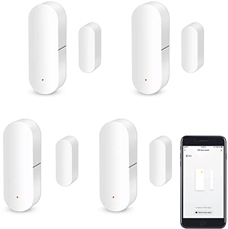 WiFi Türsensor, Intelligenter Fensterkontaktsensor, Drahtloser Fenstertürsensor Alarm, kompatibel mit Alexa und Google Assistant, kein Hub erforderlich, 4 Pack