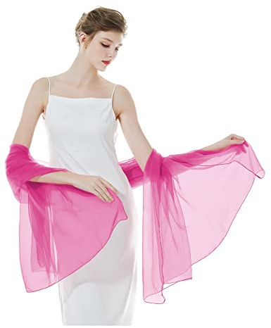 BEAUTELICATE Stola Scialle Chiffon Donna Elegante per Cerimonia Coprispalle Trasparente Estivo per Sposa Matrimonio Festa 17 Colori (Rosa,Taglia unica)