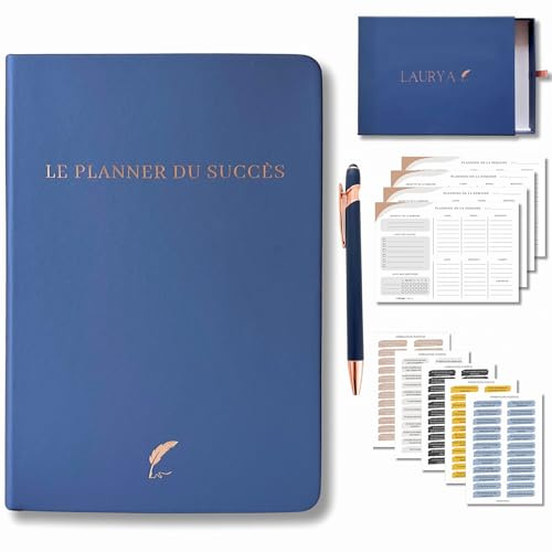 Planner Français de productivité, Semainier, Planning annuel mensuel journalier,agenda non daté, coffret cadeau stickers affirmations positives, to do list, bullet journal pre rempli (4 mois)