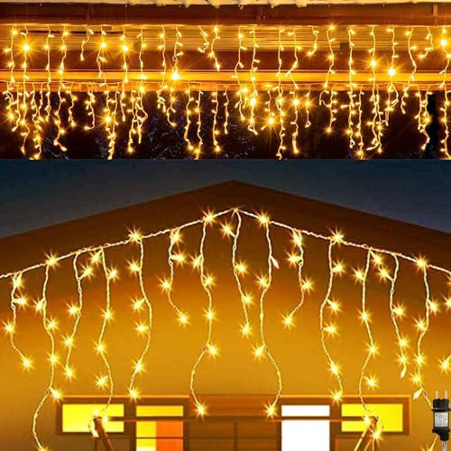 PAWARSO Luci di Natale da Esterno Cascata 10M 400 LED, Tenda Luminosa Esterna, 8 Modalità Tenda Luminosa Esterno con Impermeabile Decorazioni Giardino Bianco Caldo