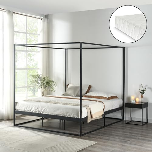Himmelssäng Kristianstad med sängbotten och madrass 160 x 200 cm svart