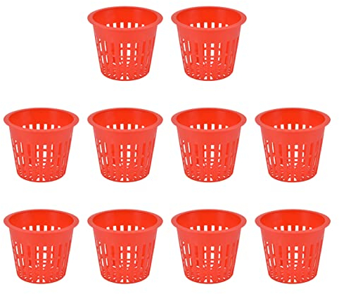 ZHDOKA 10 Pezzi Coppe per Piante in Rete a Rete con Intaglio in Plastica Rossa, Coppe a Rete per Piantagioni Idroponiche Piantare Vasi da Vivaio Cestini a Secchio per Coltivazione Interna o Esterna