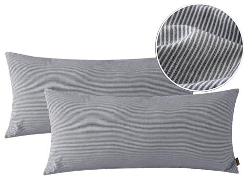 SOULFUL Kissenbezüge 40x80 Baumwolle Gestreift, 100% Gewaschene Baumwolle Dunkelblau Kissenbezüge öKotex Zertifiziert mit Reißverschluss