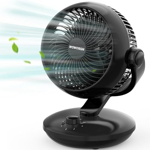 WOWDSGN Ventilator Leise, Tischventilator 24dB, Leistungsstarker 3D Turbo-Luftzirkulator - 100° & 80° Oszillation - 3 Geschwindigkeitsstufen für Schlafzimmer Wohnzimmer Büro Küchen - Schwarz