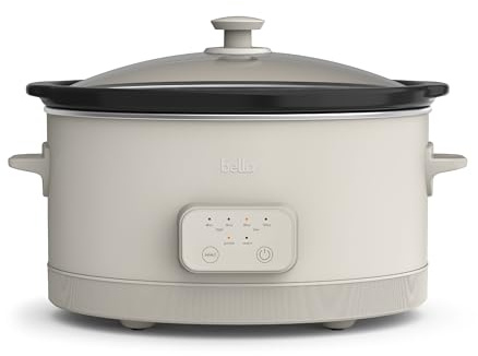 bella 6.0 Qt Programmable Slow Cooker, Ceramic Nonstick Coating, Adjustable Temperature & Cooking Times, Dishwasher Safe Stoneware Pot & Tempered Glass Lid, Tangle Free Cord Wrap, Oatmilk