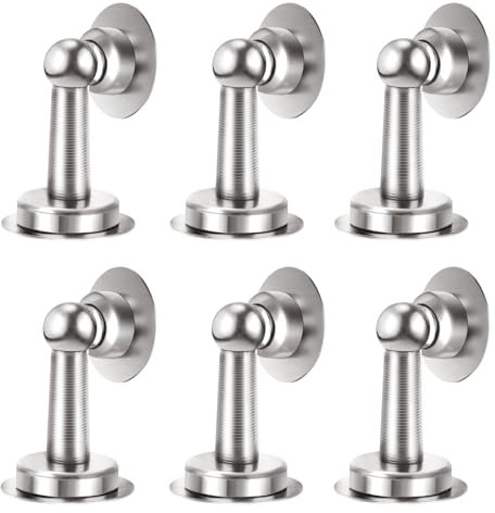 Shackcom 6 piezas Topes para Puertas succión Magnético-Acero Inoxidable - tope puerta adhesivo - para Pared o Piso-Incluye cinta de doble cara y tornillos - No es necesario perforar-Door stopper