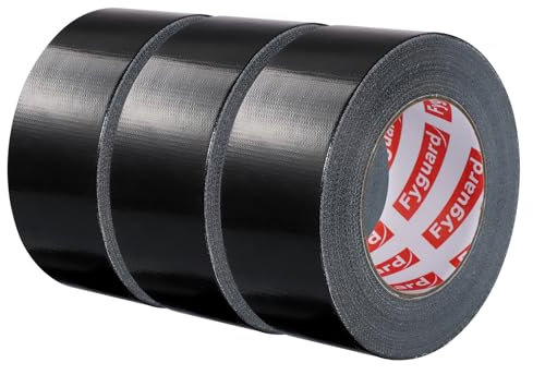 Fyguard 3 Rolle Panzertape Schwarz, 48mm x 120m Gewebeklebeband 210μ Gaffa Tape Duct Tape Wasserdichtes Reparaturband Panzerband Witterungsbeständig für Haushalt Gärten Baustellen (40m/Rolle)