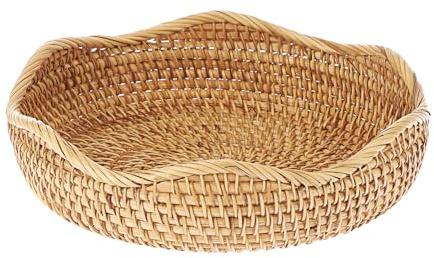 Hipiwe Natural Rattan Tray Wicker Storage Bowls Hand Woven Basket Tray for Bread Fruit Key Round Fruit Baskets for Kitchen Entryway Tabletop Decorative Baskets Bowl,10 Inches