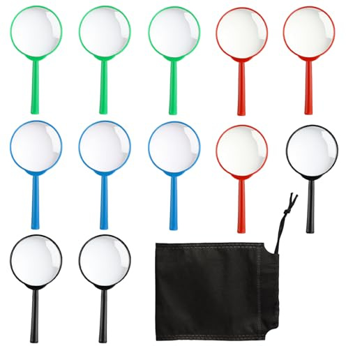 Jeu De 12 PièCes Loupe Enfant, Loupe Grossissante Magnification 3X, Loupe De Lecture pour Explorer Et Apprendre, 6 X 13 Cm, 4 Couleurs (Noir, Rouge, Vert, Bleu)
