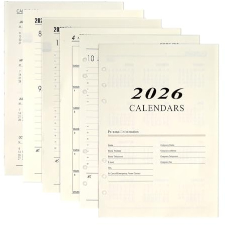 2026 A5 Weekly & Monthly Planner Binder Refill, 5.8x8.3 176 Page Planner Refills for A5 Binder, 6-Hole Punched, Daily Planner with Calendar, Contact Pages and Notes (Beige-2026)