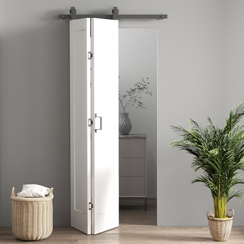 HOMCOM Porta Scorrevole a Libro 90x210 cm, Porta Pieghevole a Portafoglio con Maniglia e Superficie Verniciabile, Bianco