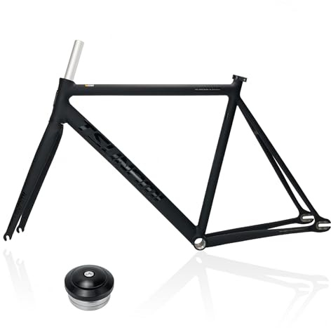 HZXQCVB 700C Piñón Fijo Freno C Cuadro De Bicicleta 49/52/55/58cm Aleación De Aluminio Pista De Carreras Una Sola Velocidad Cuadro De Bicicleta Liberación Rápida F100/R120mm(Black-Black,58cm)