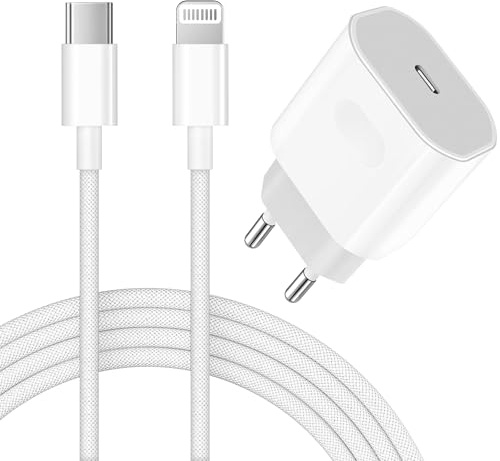 Cargador Carga Rápida para iPhone 14/13/12/11/Pro MAX Plus Mini SE XR X XS, Certificado Apple MFi Cable Lightning 1m con Cargador Rápido 25W USB-C, USB-C Power Delivery Charger