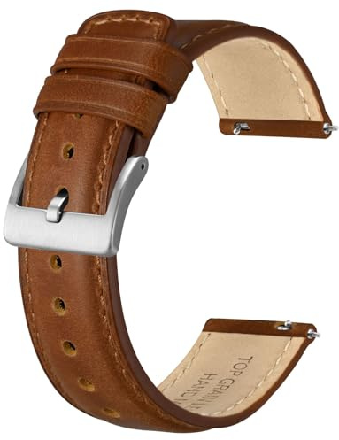 BISONSTRAP Correa de Reloj de Cuero para Hombre y Mujer, Cuero Aceitado Pull-Up, Correas de Reemplazo con Liberación Rápida, 20mm, Marrón Toffee (Hebilla Plateada)