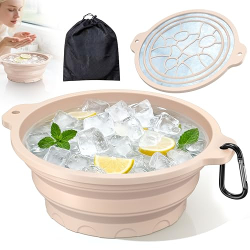 Face Bowl for Ice with Built-in Ice Tray – Collapsible Silicone Facial Ice Bath Bowl for Cold Plunge Therapy, Skin Tightening & Acne Relief – Portable Spa Tool for Home & Travel (White)