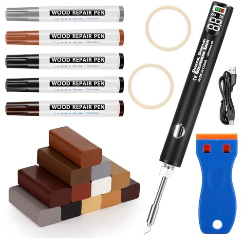 Mkitnvy Kit Riparazione Parquet Legno, 22 PCS Kit Riparazione Porte in Legno, Stucco per Legno Riempitivo, Kit Riparazione Piastrelle per Parquet Ripara Graffi Macchie, Buco, Ritocco Legno
