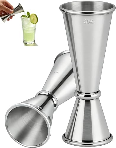 Goldelith Cocktail Jigger Set 1oz/2oz, Double Sided Stainless Steel Measuring Cups, Shot Measure Tool for Bartending, Home Bar & Mixed Drinks, Silver 2 Pack