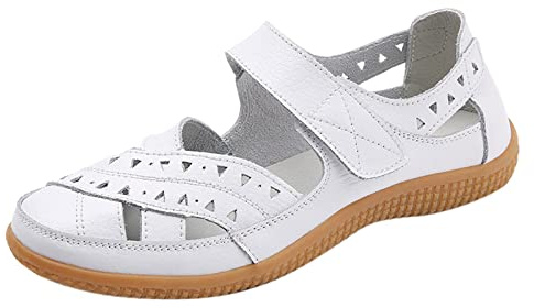 Sandali da donna eleganti senza tacco, da trekking, da donna, impermeabili, per sport all'aria aperta, leggeri, per il tempo libero, da spiaggia, con suola morbida, bianco, 42 EU